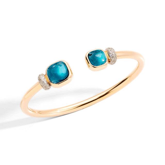 Pomellato - Nudo Armreif  - Rosegold 750/- Brillianten und London Blauer Topas