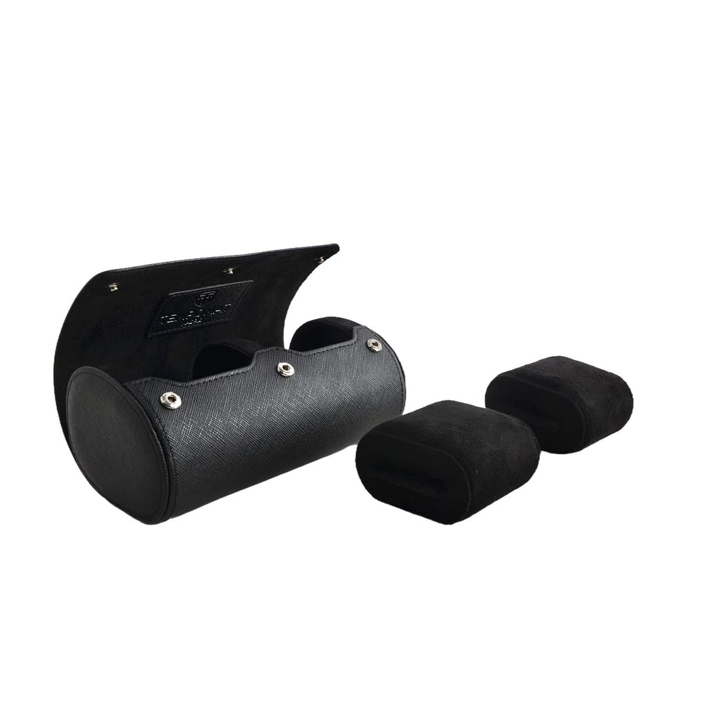 Schwarze Saffiano Leder 2er Uhrenrolle