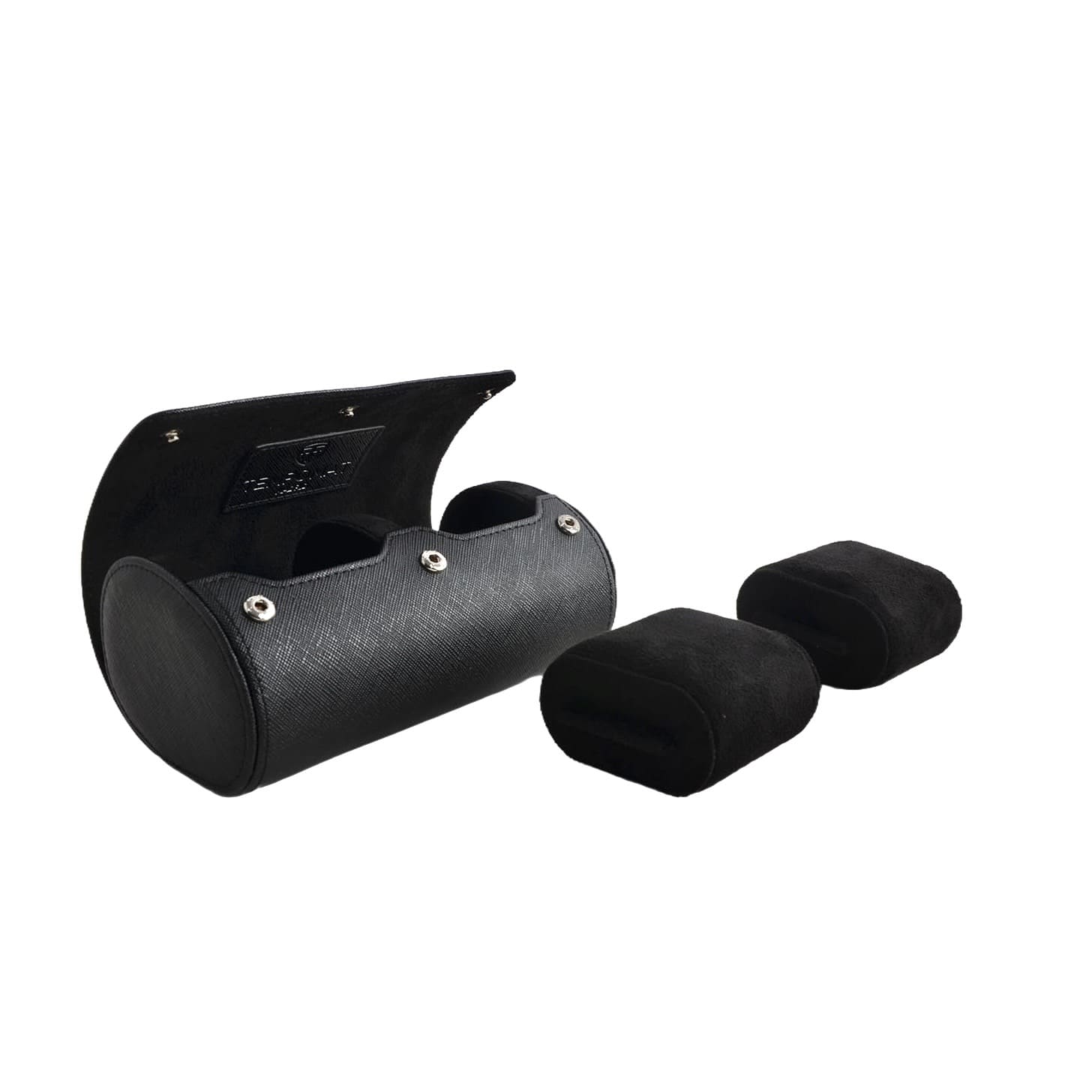 Schwarze Saffiano Leder 2er Uhrenrolle