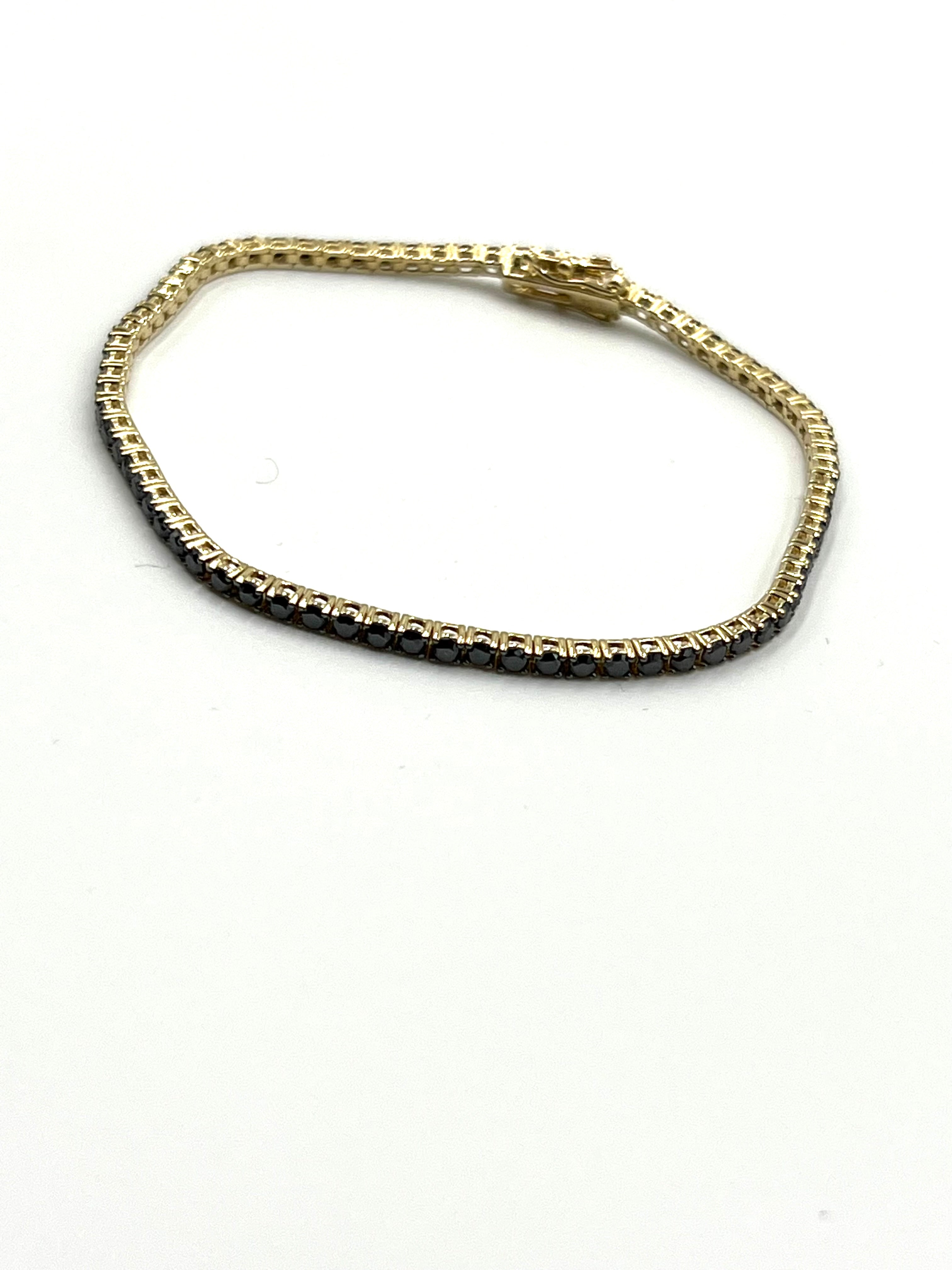 Tennisarmband in Gelbgold mit schwarzen Diamanten