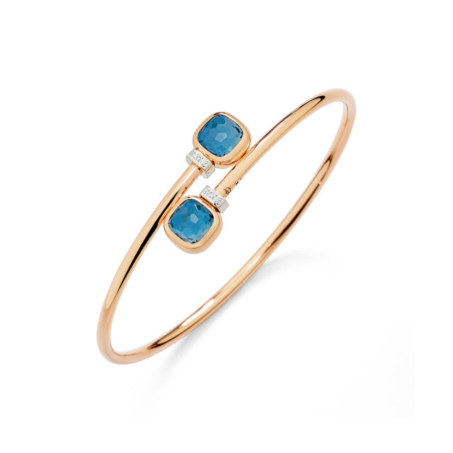 Pomellato - Nudo Armreif Mini  - Rosegold 750/- Brillianten und Blauem Topas