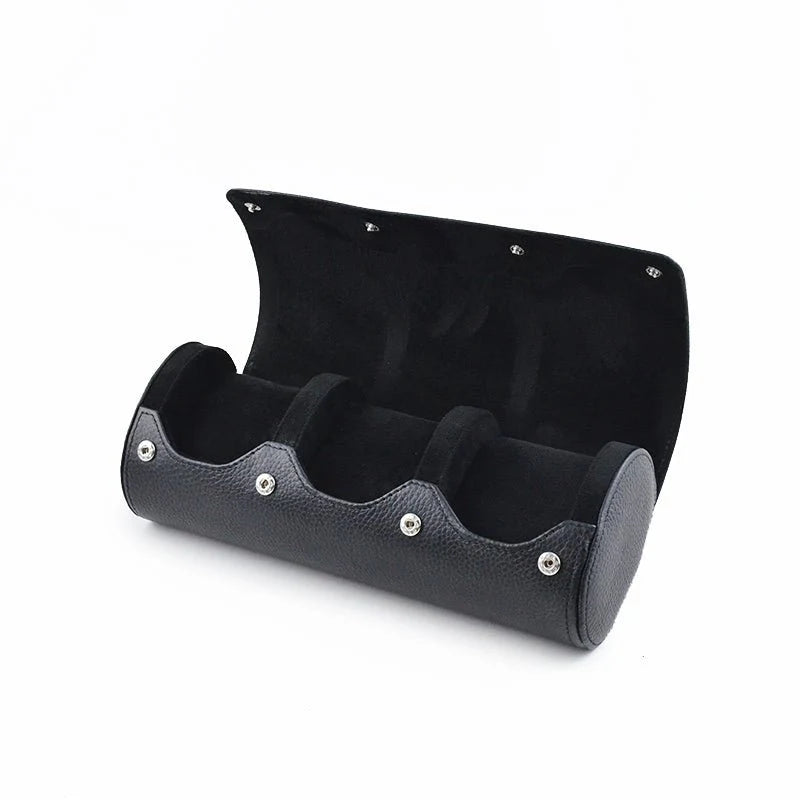 Voll Schwarze Saffiano-Leder Uhrenrolle