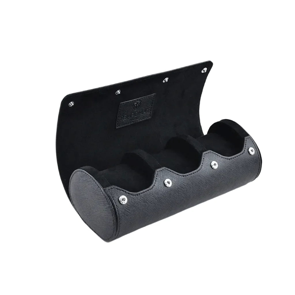 Voll Schwarze Saffiano-Leder Uhrenrolle