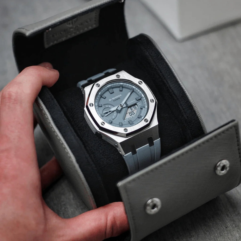 Graue Saffiano Leder 1er Uhrenrolle