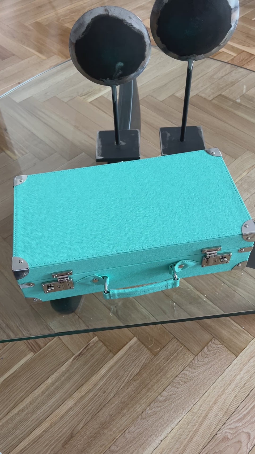 Türkisener (Tiffany) Saffiano Leder Uhrenkoffer für 10 Uhren